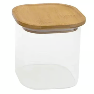 Pote de Vidro Quadrado Empilhável com Tampa de Bambu(800ml)