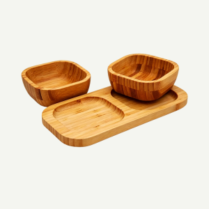 Tábua Petisqueira Base 2 Bowl Bambu Servir Porção Aperitivos