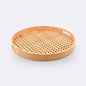 Bandeja Em Bambu Redonda Vazada 35cm