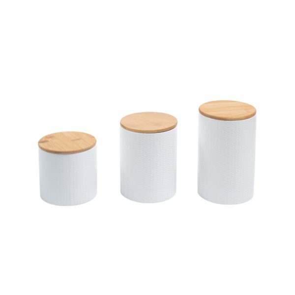 Kit 3 Potes Dolomita com Tampa de Bambu Zig Zag